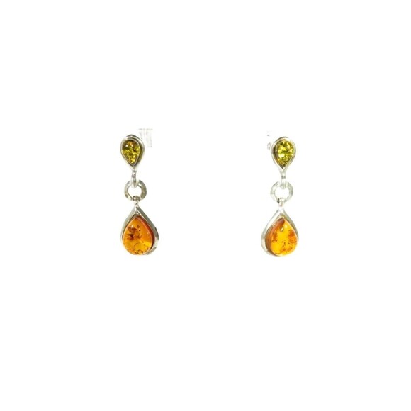Yellow & Honey Baltic Amber Dangling Earrings Sterling Silver 1 1/4" Drop - Picture 1 of 7